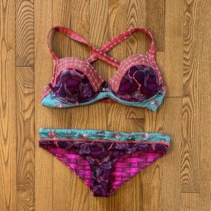 Maaji Pink and Turquoise Floral Bikini Set
